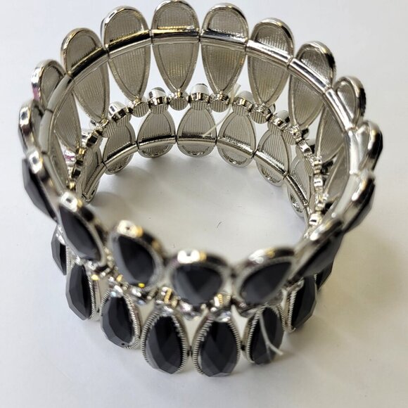 Women's Black Stretch Cuff Bracelet Wide Large Cuffs - Picture 8 of 8